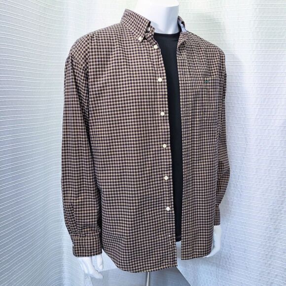 Tommy Hilfiger Button Down Plaid Shirt Brown Tan Men's L - Picture 1 of 16